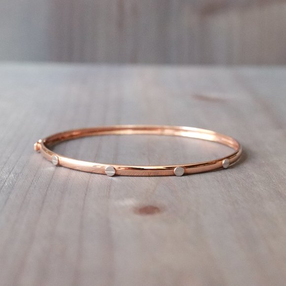 Real Gold 18K Two-Tone Rose Gold Slim Type Bangle Bracelet 3.2mm Fine Jewelry - Picture 3 of 7